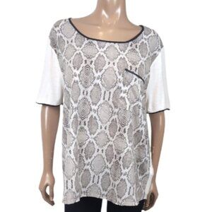 💠 Joe Fresh Snake Print Tshirt Pocket Contrast Womens Size XL Grey Cream Top
